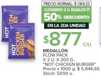 Carrefour MEDALLÓN FLOW PACK X 2 U. X 200 G. "NOT CHICKEN BURGER" oferta