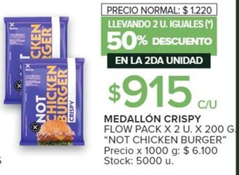 Carrefour MEDALLÓN CRISPY FLOW PACK X 2 U. X 200 G "NOT CHICKEN BURGER" oferta
