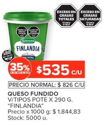 Carrefour QUESO FUNDIDO V/TIPOS POTE X 290 G. "FINLANDIA" oferta