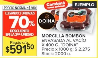 Carrefour MORCILLA BOMBÓN ENVASADA AL VACÍO X 400 G. "DOINA" oferta