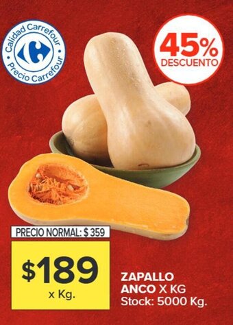 Carrefour ZAPALLO ANCO X KG Stock: 5000 Kg. oferta