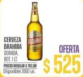 Supermercados Vea CERVEZA BRAHMA DORADA BOT 1 LT. oferta