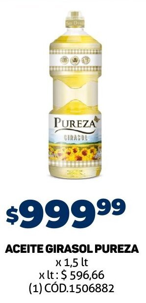 Makro ACEITE GIRASOL PUREZA x 1,5 lt oferta