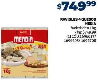 Makro RAVIOLES 4 QUESOS MEDIA Variedad x 1 kg oferta