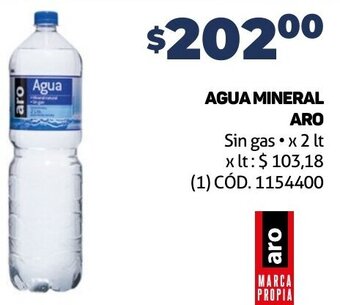 Makro AGUA MINERAL ARO Sin gas x 2 lt oferta