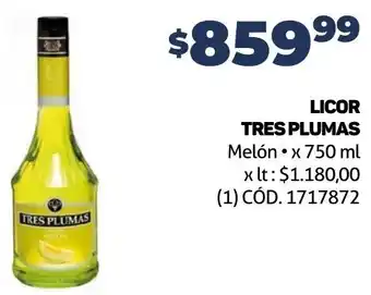 Makro LICOR TRES PLUMAS Melón •x 750 ml oferta
