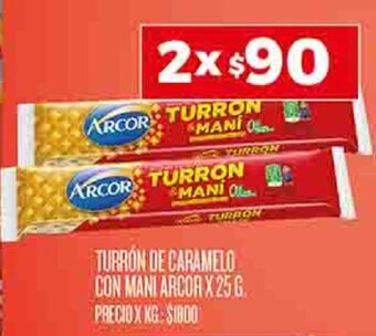 Supermercados DIA TURRÓN DE CARAMELO CON MANI ARCOR X 25G. X 2 oferta