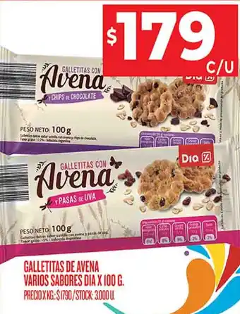 Supermercados DIA GALLETITAS DE AVENA VARIOS SABORES DIA X 100 G. oferta