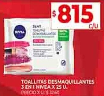 Supermercados DIA TOALLITAS DESMAQUILLANTES 3 EN 1 NIVEA X 25 U. oferta
