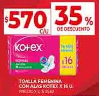 Supermercados DIA TOALLA FEMENINA CON ALAS KOTEX X 16 U oferta
