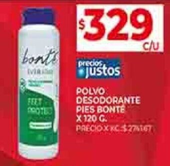 Supermercados DIA POLVO DESODORANTE PIES BONTÉ X 120 G. oferta