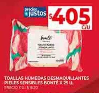 Supermercados DIA TOALLAS HUMEDAS DESMAQUILLANTES PIELES SENSIBLES BONTE X 25 U. oferta