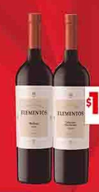 Supermercados DIA VINO MALBEC/ CABERNET SAUVIGNON ELEMENTOS X 750 ML. oferta