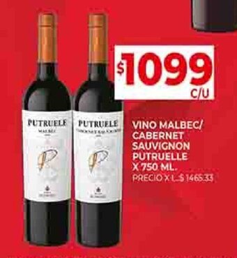 Supermercados DIA VINO MALBEC/ CABERNET SAUVIGNON PUTRUELLE X 750 ML. oferta