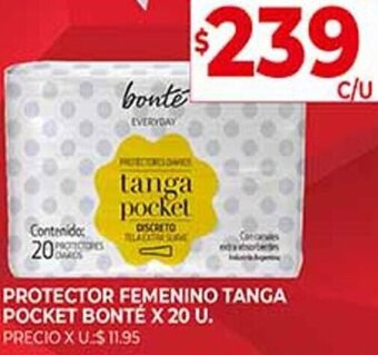 Supermercados DIA PROTECTOR FEMENINO TANGA POCKET BONTÉ X 20 U. oferta