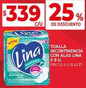 Supermercados DIA TOALLA INCONTINENCIA CON ALAS LINA X8 U. oferta