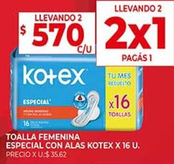 Supermercados DIA TOALLA FEMENINA ESPECIAL CON ALAS KOTEX X 16 U. oferta