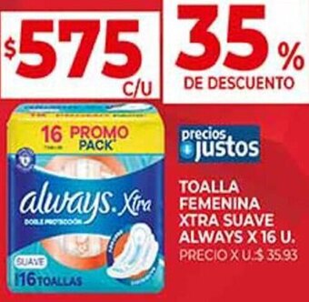 Supermercados DIA TOALLA FEMENINA XTRA SUAVE ALWAYS X 16 U. oferta
