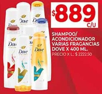 Supermercados DIA SHAMPOO/ ACONDICIONADOR VARIAS FRAGANCIAS DOVE X 400 ML. oferta