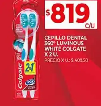Supermercados DIA CEPILLO DENTAL 360° LUMINOUS WHITE COLGATE X2 U. oferta