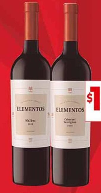 Supermercados DIA VINO MALBEC/ CABERNET SAUVIGNON ELEMENTOS X 750 ML. oferta