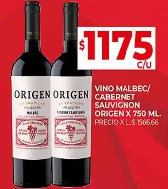 Supermercados DIA VINO MALBEC/ SAUVIGNON ORIGEN X 750 ML oferta