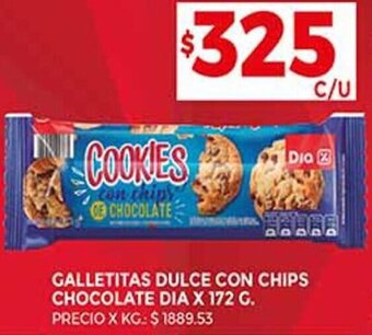 Supermercados DIA GALLETITAS DULCE CON CHIPS CHOCOLATE DIA X 172 G. oferta