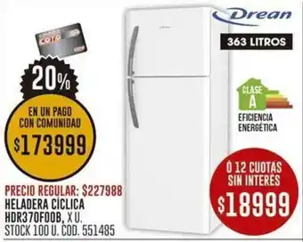 Coto HELADERA CÍCLICA HDR370F00B, XU. oferta
