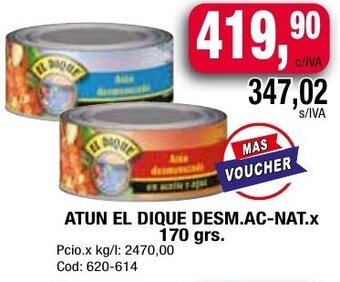 Maxiconsumo ATUN EL DIQUE DESM.AC-NAT.X 170 grs. oferta