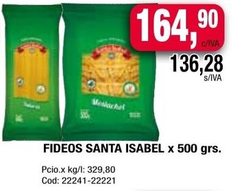 Maxiconsumo FIDEOS SANTA ISABEL x 500 grs. oferta