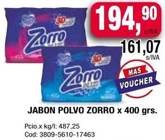 Maxiconsumo JABON POLVO ZORRO x 400 grs. oferta