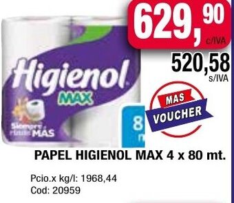 Maxiconsumo PAPEL HIGIENOL MAX 4 x 80 mt. oferta