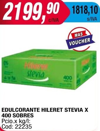 Maxiconsumo EDULCORANTE HILERET STEVIA X 400 SOBRES oferta