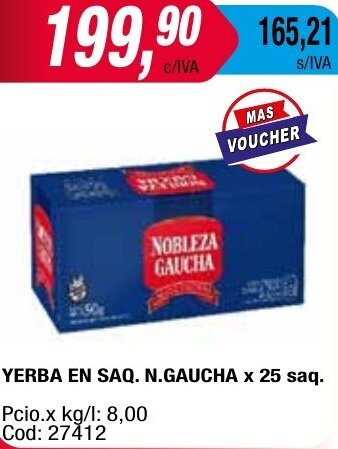 Maxiconsumo YERBA EN SAQ. N.GAUCHA x 25 saq. oferta