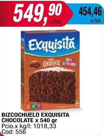 Maxiconsumo BIZCOCHUELO EXQUISITA CHOCOLATE x 540 gr oferta
