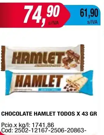 Maxiconsumo CHOCOLATE HAMLET TODOS X 43 GR oferta