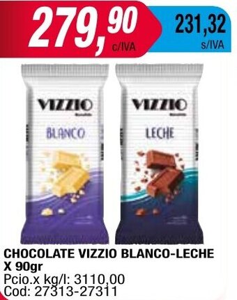 Maxiconsumo CHOCOLATE VIZZIO BLANCO-LECHE X 90gr oferta