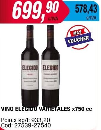 Maxiconsumo VINO ELEGIDO VARIETALES X750 cc oferta