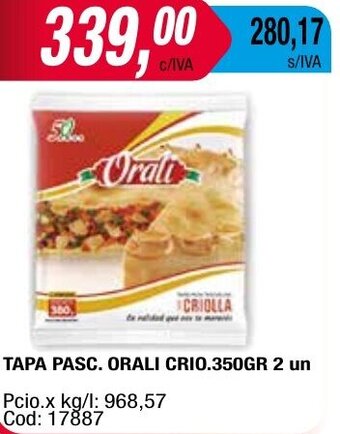 Maxiconsumo TAPA PASC. ORALI CRIO.350GR 2 un oferta