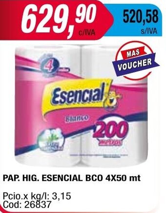 Maxiconsumo PAP. HIG. ESENCIAL BCO 4X50 mt oferta