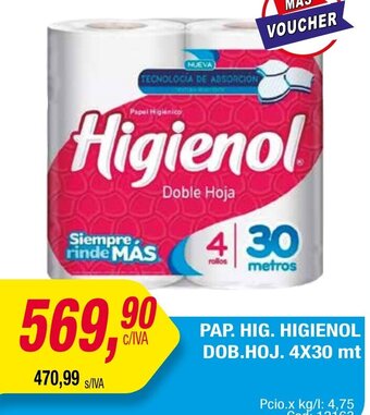 Maxiconsumo PAP. HIG. HIGIENOL DOB.HOJ. 4X30 mt oferta