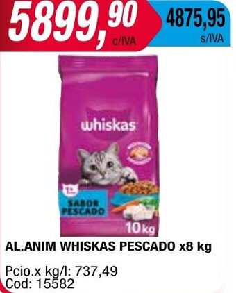 Maxiconsumo AL.ANIM WHISKAS PESCADO x8 kg oferta