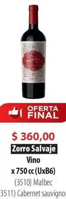 Parodi Zorro Salvaje Vino x 750cc oferta