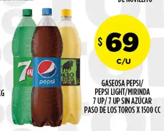 Supermercados Toledo Gaseosa Pepsi/Pepsi Light/Mirinda 7 Up/7 Up Sin Azúcar Paso De Los Toros x 1500cc oferta