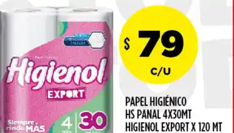 Supermercados Toledo Papel Higiénico HS Panal 4 x 30mt Higienol Export x 120mt oferta