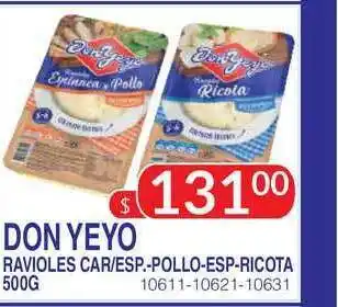Masivos Don Yeyo Ravioles Car Esp.-pollo-esp-ricota 500g oferta