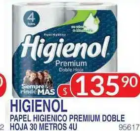Masivos Higienol Papel Higienico Premium Doble Hoja 30 Metros 4u oferta
