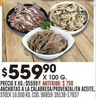 Coto ANCHOITAS A LA CALABRESA/PROVENZAL/EN ACEITE, STOCK 10.000 KG. COD. 96859-39138-17837 oferta