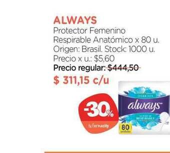 Farmacity Always Protector Femenino Respirable Anatómico oferta