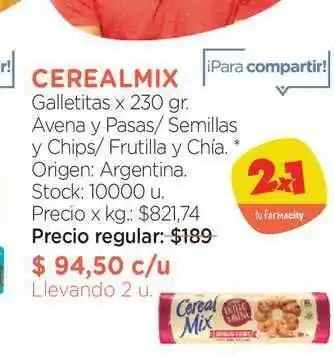 Farmacity Cerealmix Galletitas Avena Y Pasa Semillas Y Chips Frutilla Y Chía oferta